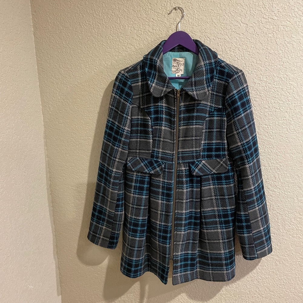 Blue and Gray plaid coat